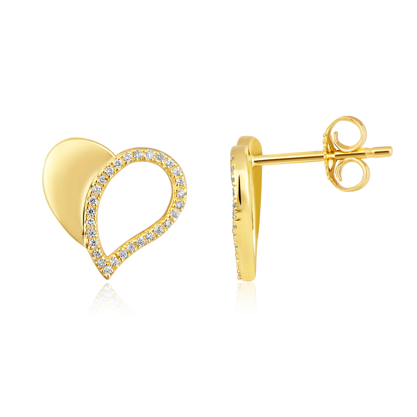 Solid Gold 0.1ct Natural Diamond Heart Half Stud Earrings