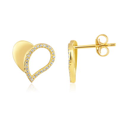 Solid Gold 0.1ct Natural Diamond Heart Half Stud Earrings