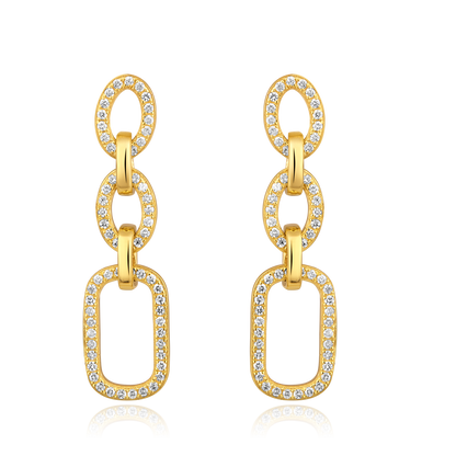 Solid Gold 0.24ct Natural Diamond Chain Link Paperclip Drop Earrings