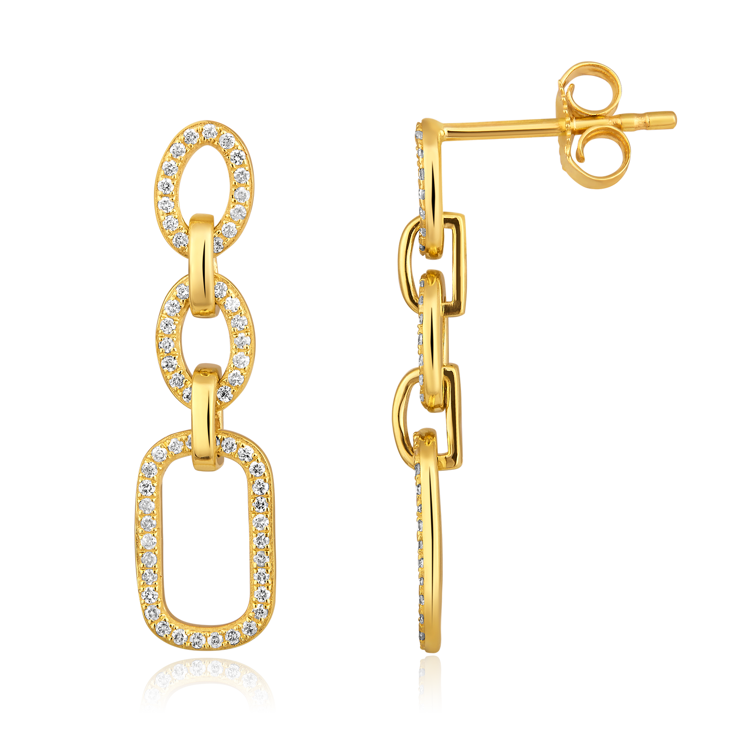 Solid Gold 0.24ct Natural Diamond Chain Link Paperclip Drop Earrings