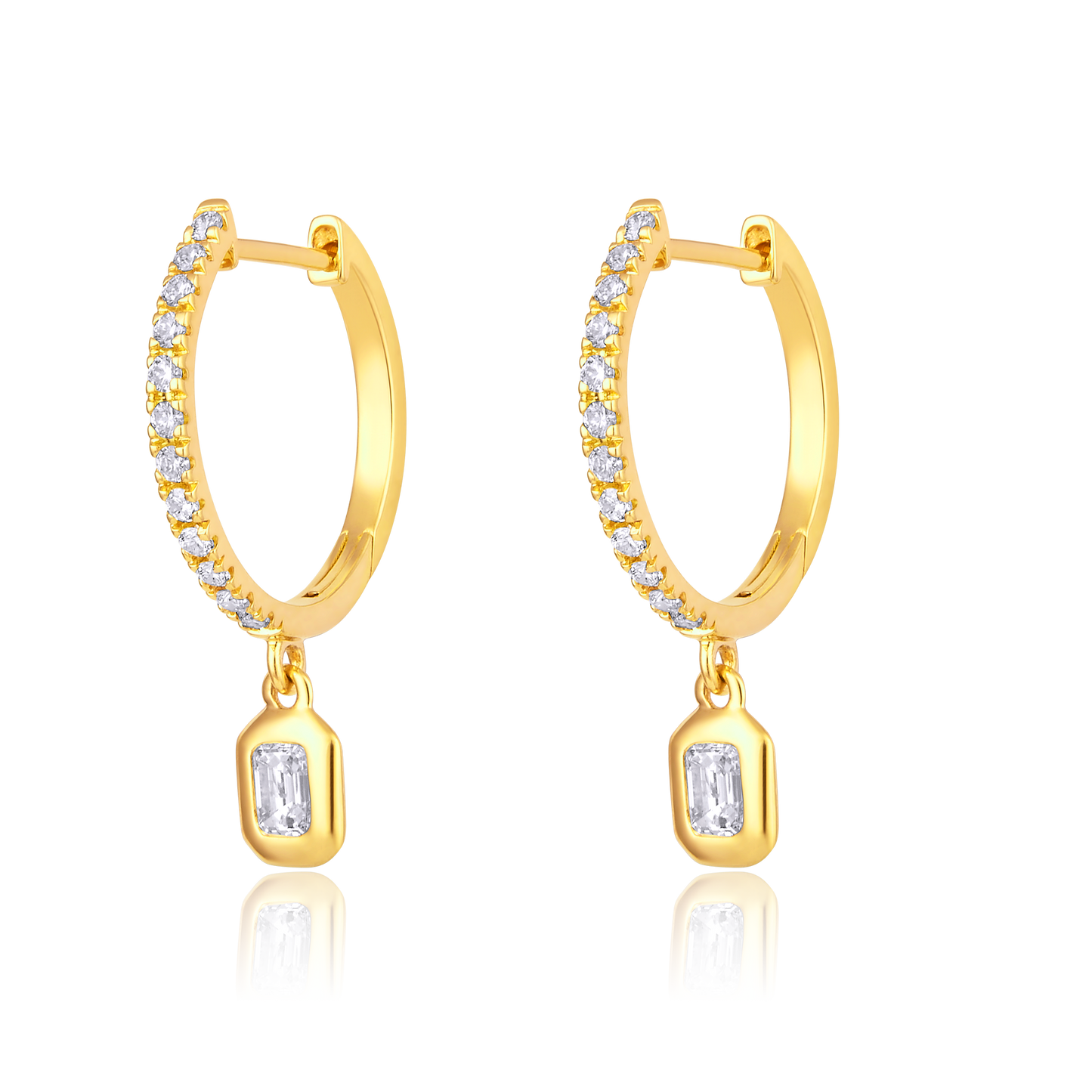 Solid Gold 0.7ct Natural Diamond Emerald Charm Drop Hoop Earrings