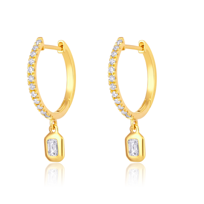 Solid Gold 0.7ct Natural Diamond Emerald Charm Drop Hoop Earrings