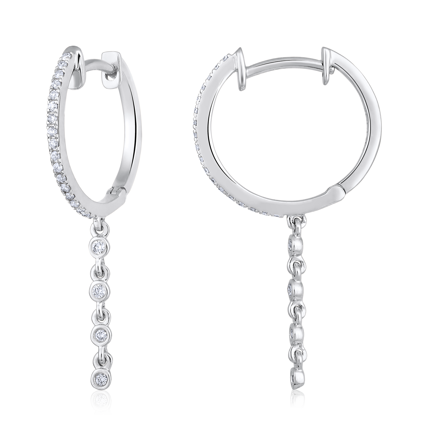 Solid Gold 0.2ct Natural Diamond Huggie Drop Dangle Chain Earrings