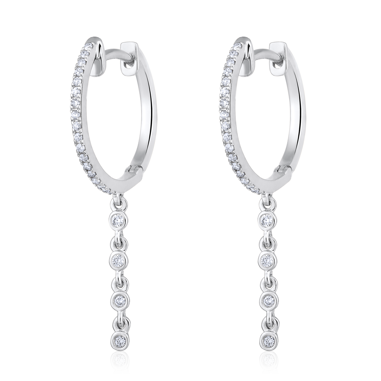 Solid Gold 0.2ct Natural Diamond Huggie Drop Dangle Chain Earrings