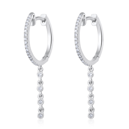 Solid Gold 0.2ct Natural Diamond Huggie Drop Dangle Chain Earrings