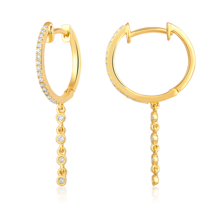 Solid Gold 0.2ct Natural Diamond Chain Drop Dangle Huggie Earrings