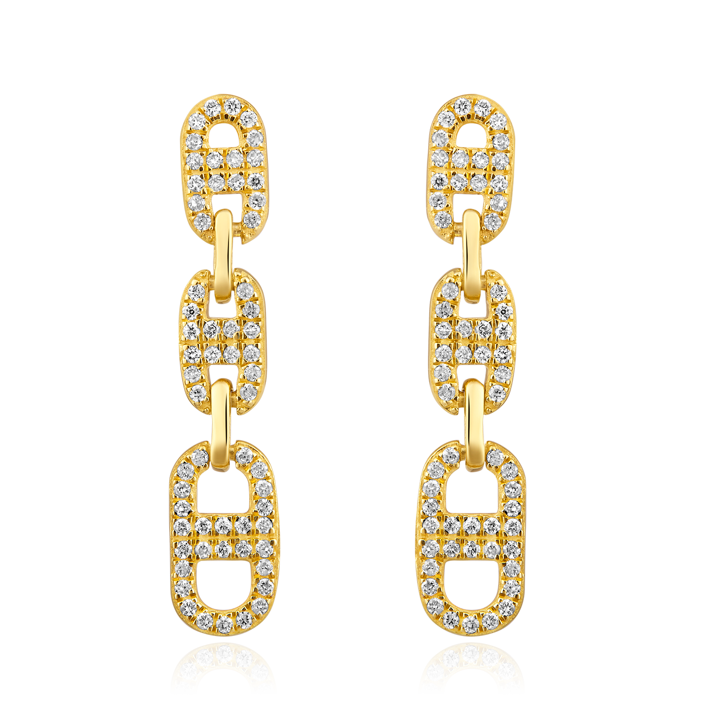 Solid Gold 0.24ct Natural Diamond Chain Link Paperclip Drop Earrings