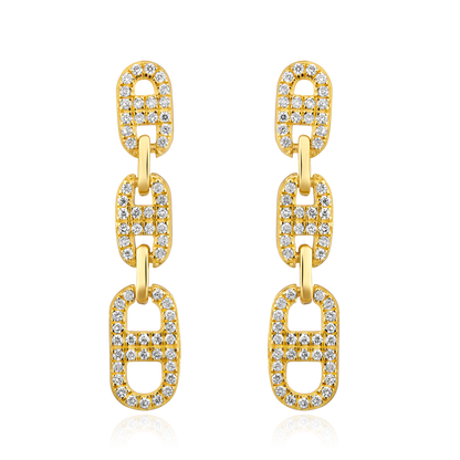 Solid Gold 0.24ct Natural Diamond Chain Link Paperclip Drop Earrings