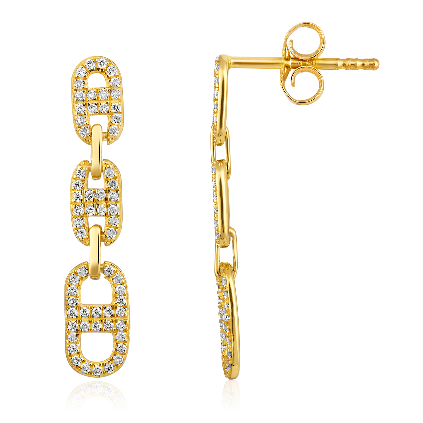 Solid Gold 0.24ct Natural Diamond Chain Link Paperclip Drop Earrings