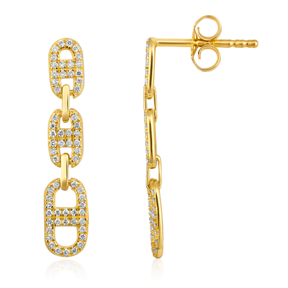 Solid Gold 0.24ct Natural Diamond Chain Link Paperclip Drop Earrings