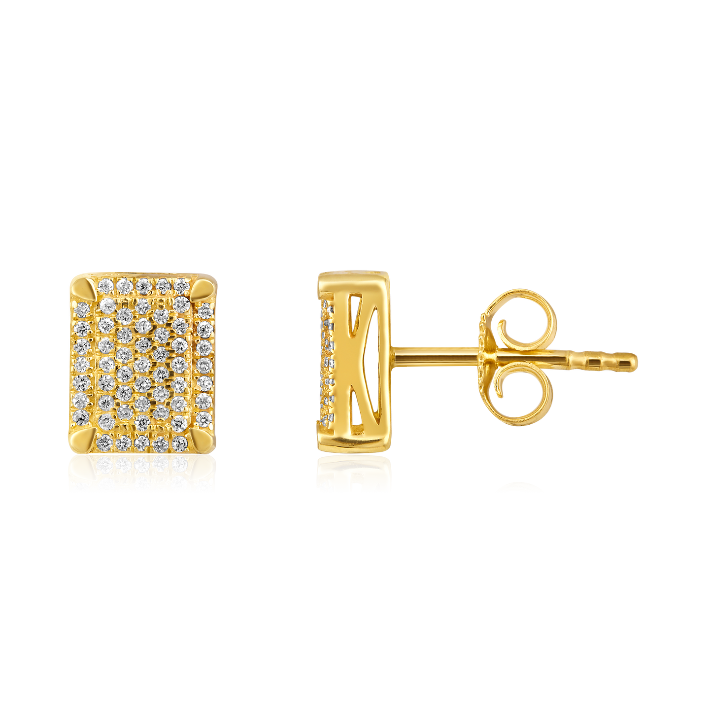 Solid Gold 0.2ct Natural Diamond Rectangle Halo Studded Stud Earrings