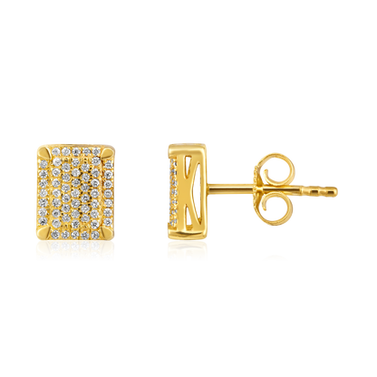 Solid Gold 0.2ct Natural Diamond Rectangle Halo Studded Stud Earrings