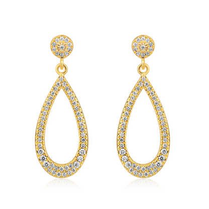 Solid Gold 0.3ct Natural Diamond Tear Drop Pear Dangle Long Earrings