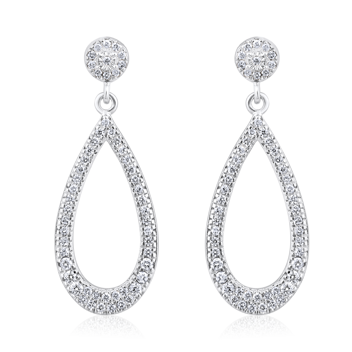 Solid Gold 0.23ct Natural Diamond Tear Pear Long Drop Dangle Earrings