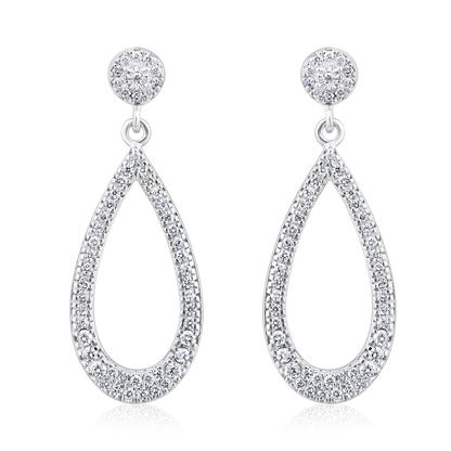 Solid Gold 0.23ct Natural Diamond Tear Pear Long Drop Dangle Earrings