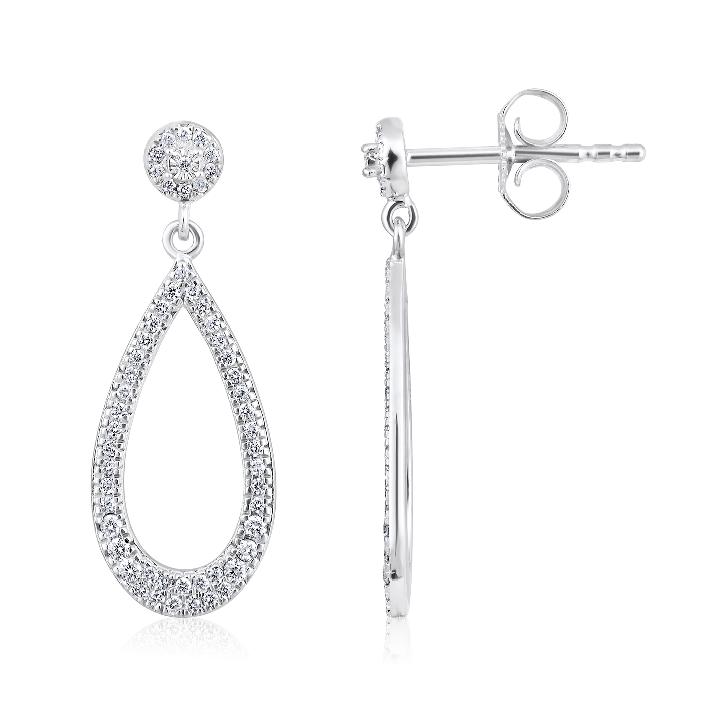 Solid Gold 0.23ct Natural Diamond Tear Pear Long Drop Dangle Earrings