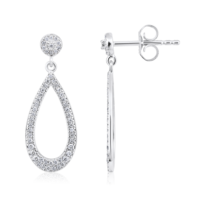 Solid Gold 0.23ct Natural Diamond Tear Pear Long Drop Dangle Earrings