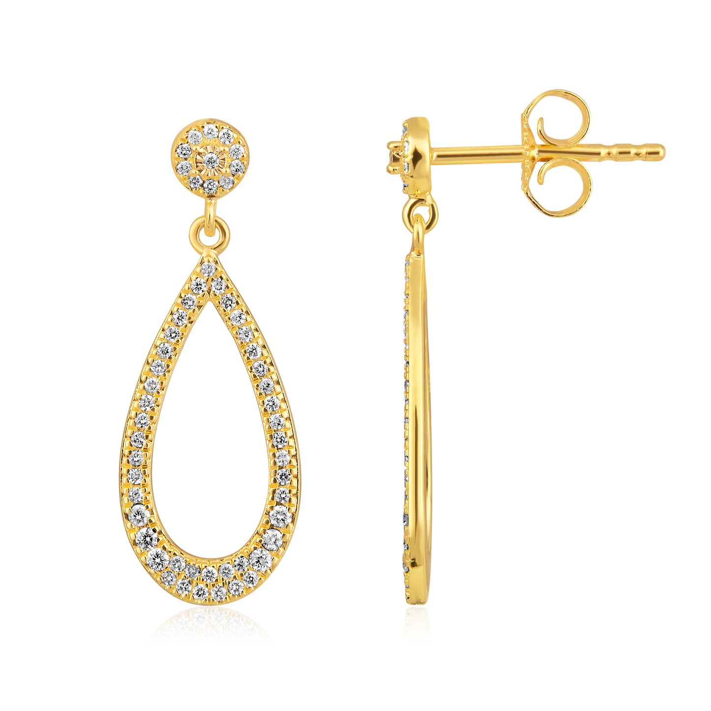 Solid Gold 0.3ct Natural Diamond Tear Drop Pear Dangle Long Earrings