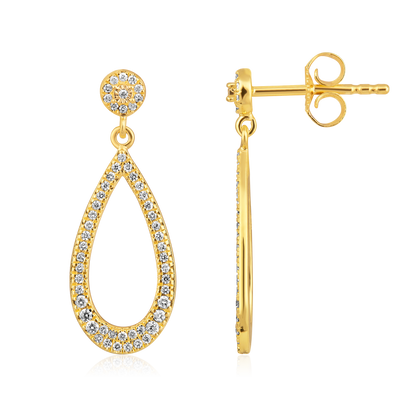 Solid Gold 0.3ct Natural Diamond Tear Drop Pear Dangle Long Earrings