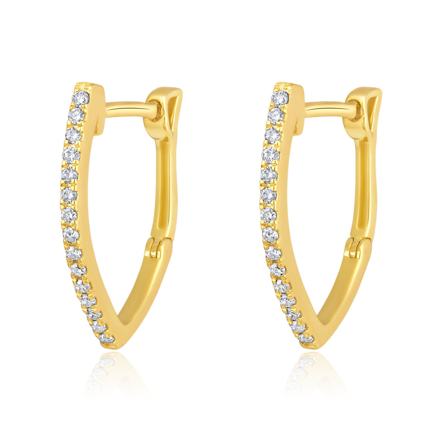 Solid Gold 0.14ct Natural Diamond V Huggie Triangle Earrings