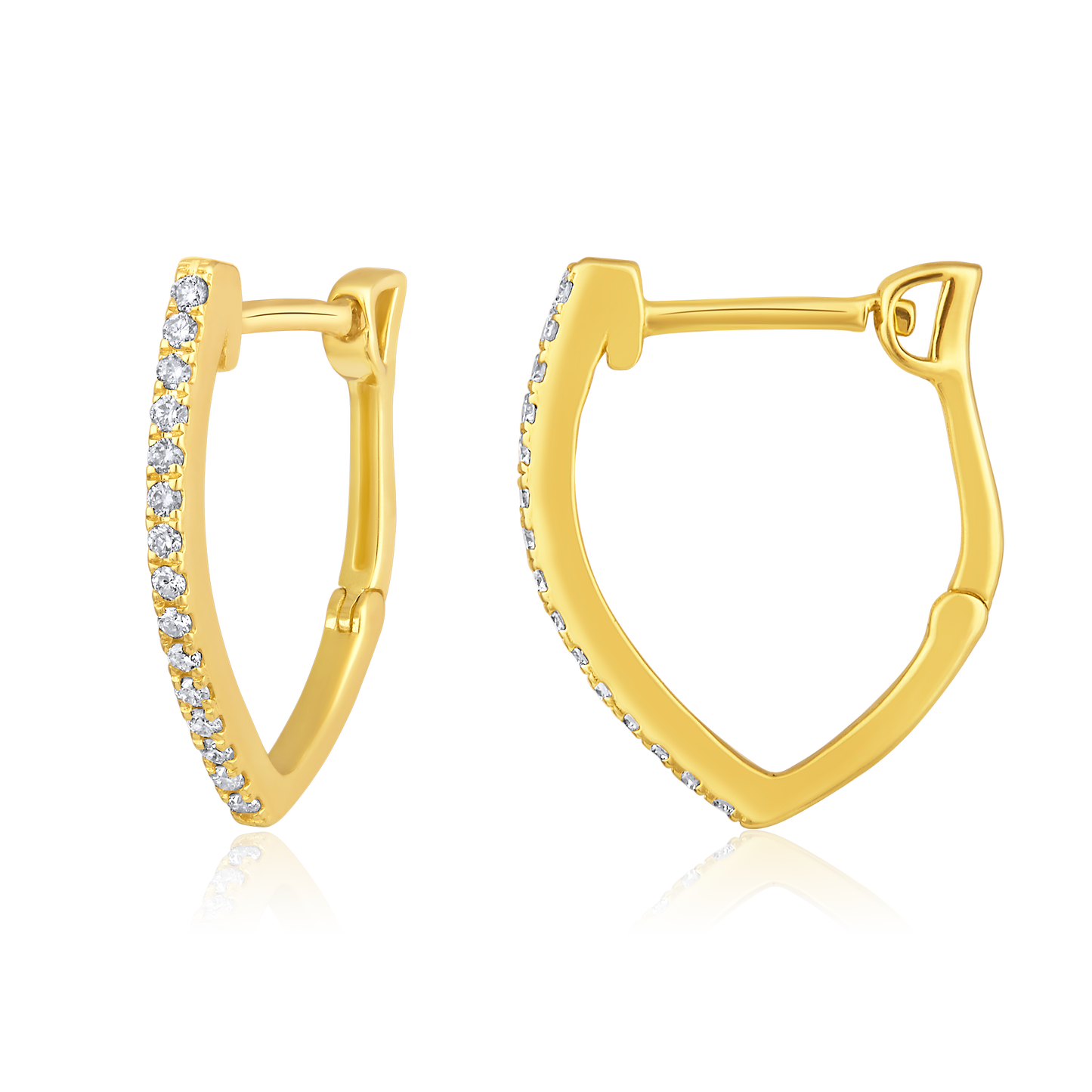 Solid Gold 0.14ct Natural Diamond V Huggie Triangle Earrings