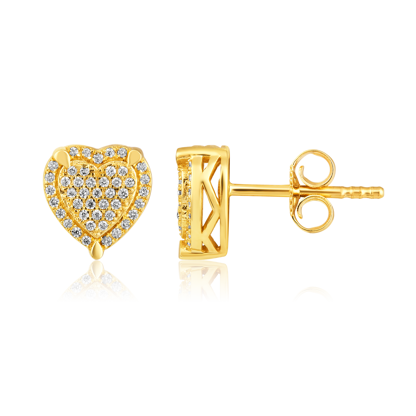 Solid Gold 0.2ct Natural Diamond Heart Halo Studded Stud Earrings