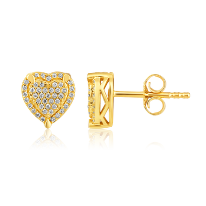 Solid Gold 0.2ct Natural Diamond Heart Halo Studded Stud Earrings