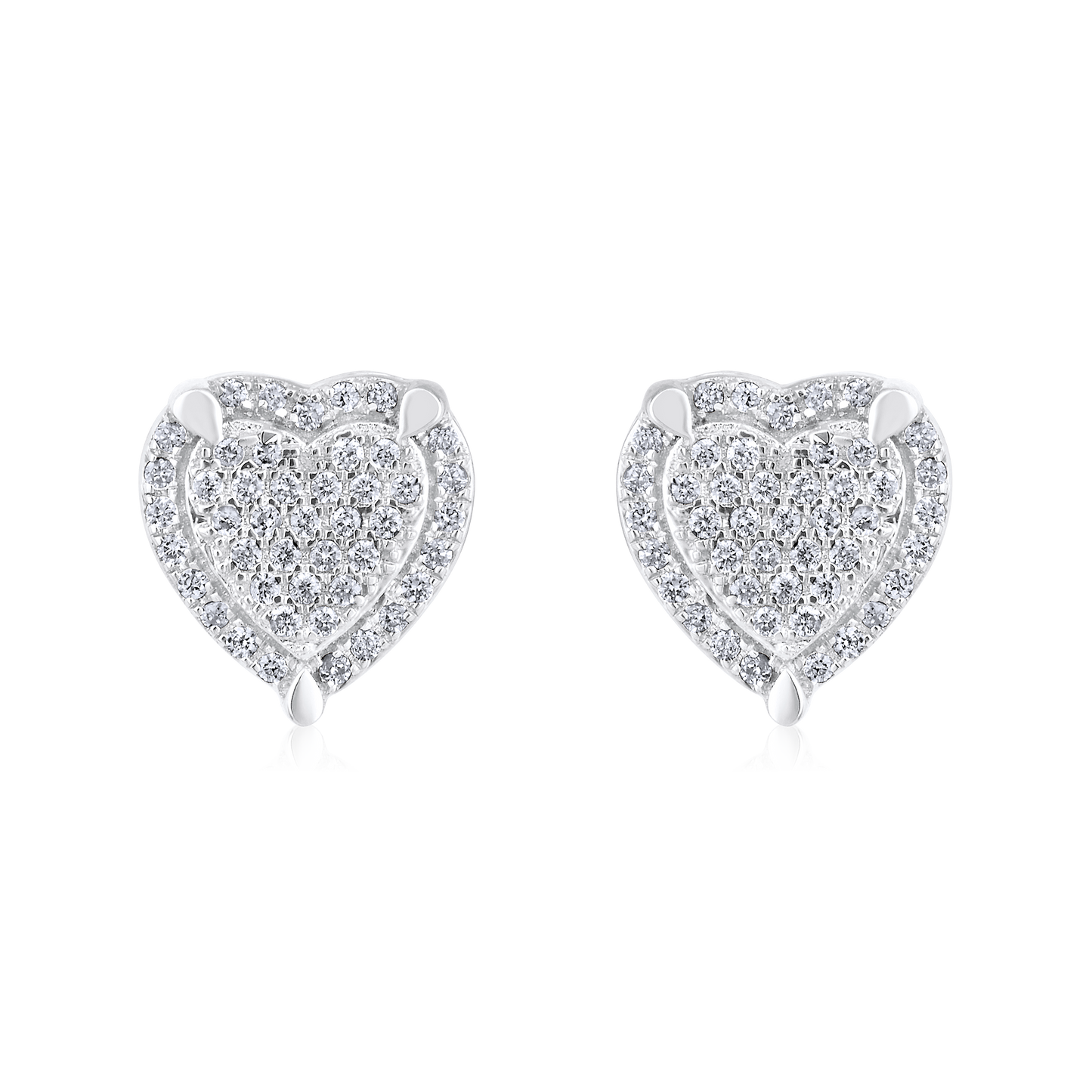 Solid Gold 0.2ct Natural Diamond Halo Studded Double Heart Stud Earrings