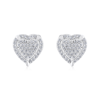 Solid Gold 0.2ct Natural Diamond Halo Studded Double Heart Stud Earrings