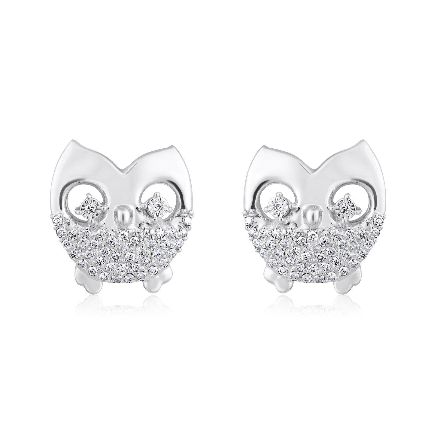 Solid Gold 0.2ct Natural Diamond Owl Stud Earrings