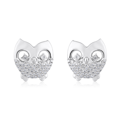 Solid Gold 0.2ct Natural Diamond Owl Stud Earrings