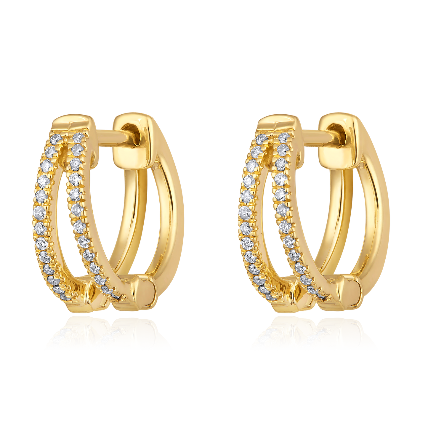 Solid Gold 0.11ct Natural Diamond 2 Row Twin Huggie Earrings