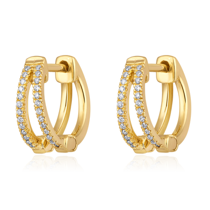Solid Gold 0.11ct Natural Diamond 2 Row Twin Huggie Earrings