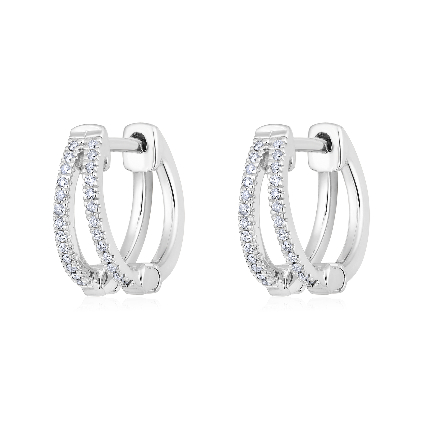 Solid Gold 0.11ct Natural Diamond 2 Row Twin Cage Huggie Earrings