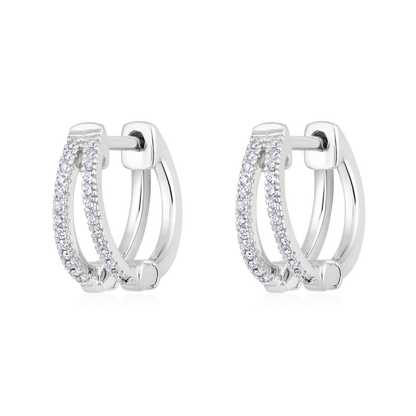 Solid Gold 0.11ct Natural Diamond 2 Row Twin Cage Huggie Earrings
