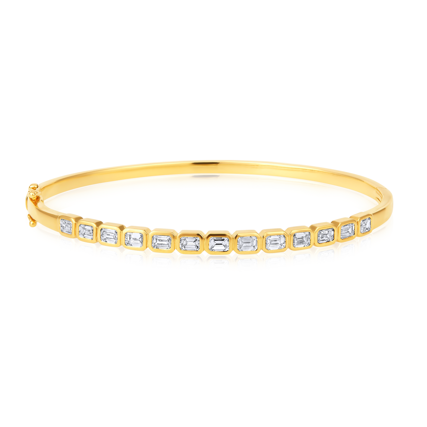 Solid Gold 1.8ct Natural Diamond Bezel Baguette Tennis Bangle Bracelet