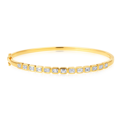 Solid Gold 1.8ct Natural Diamond Bezel Baguette Tennis Bangle Bracelet
