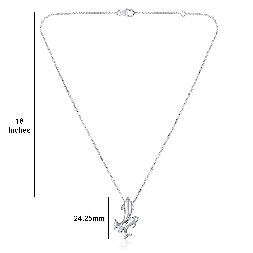 Solid Gold Natural Diamond Mother Daughter Dolphin Necklace
