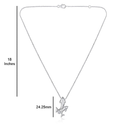 Solid Gold Natural Diamond Mother Daughter Dolphin Necklace
