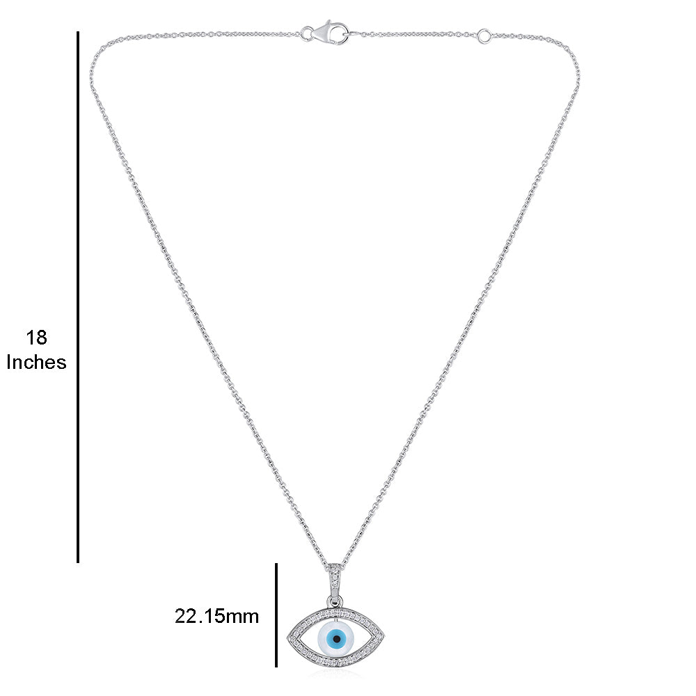 Solid Gold 0.23ct Natural Diamond Blue Evil-Eye Pendant Necklace
