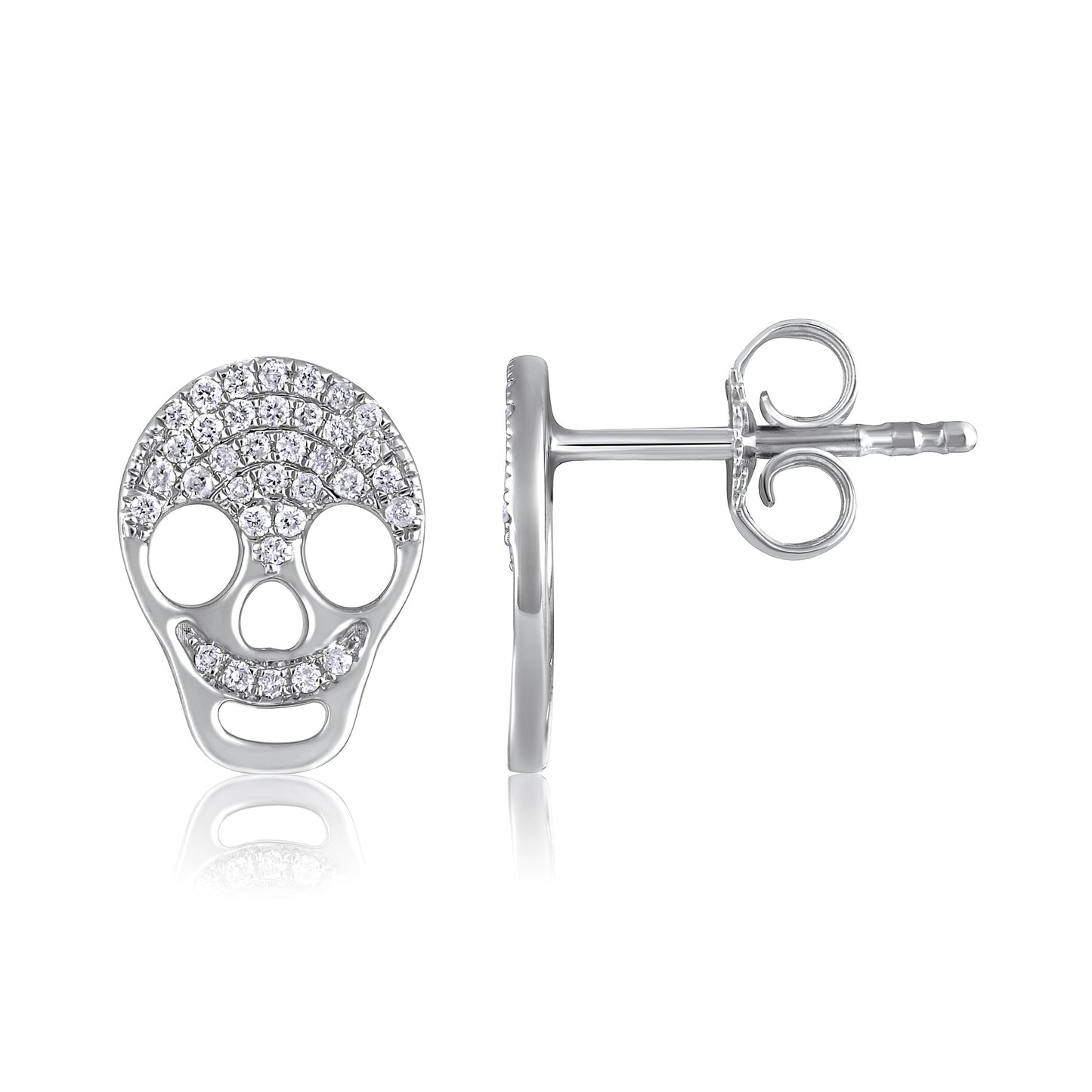 Solid Gold Natural Diamond Skull Small Charm Stud Earrings