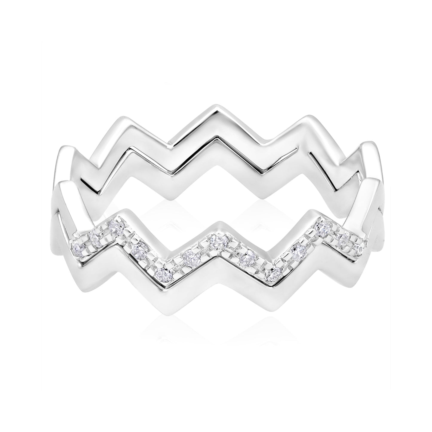 0.09ct Natural Diamond Solid Gold Curved Wave Band Ring