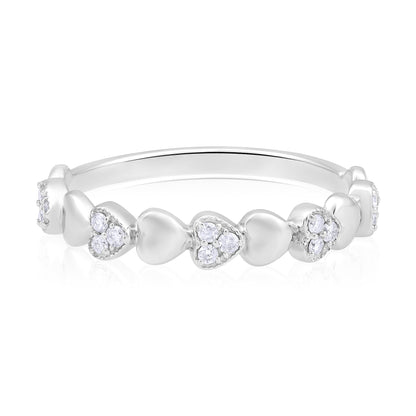 0.13ct Natural Diamond Solid Gold Heart Band Ring