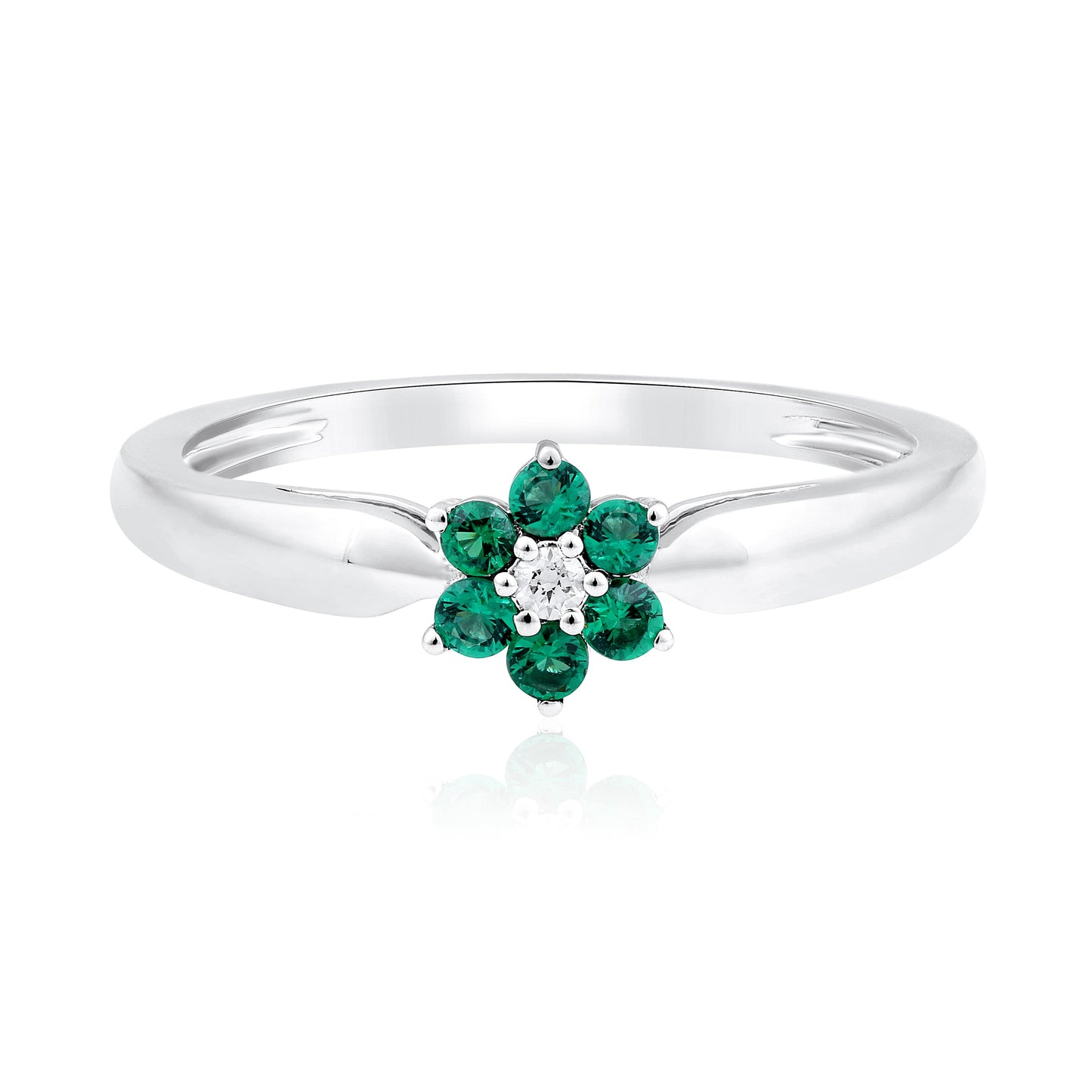 Solid Gold 0.21ct Natural Diamond w/ Emerald Flower Ring