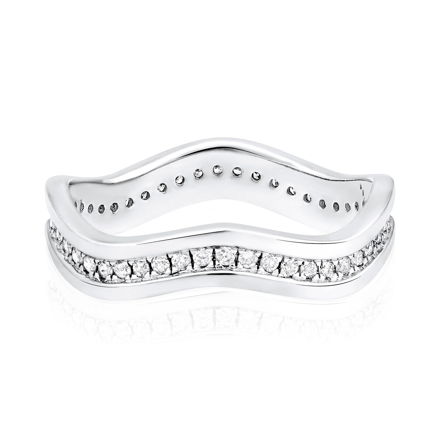 0.34ct Natural Diamond Solid Gold Curved Wave Band Ring