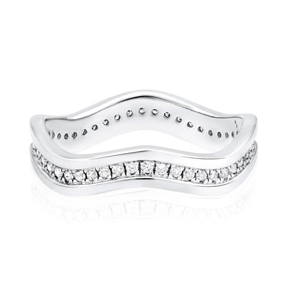 0.34ct Natural Diamond Solid Gold Curved Wave Band Ring