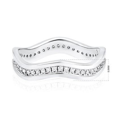 0.34ct Natural Diamond Solid Gold Curved Wave Band Ring