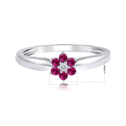 Solid Gold 0.23ct Natural Diamond w/ Ruby Flower Ring