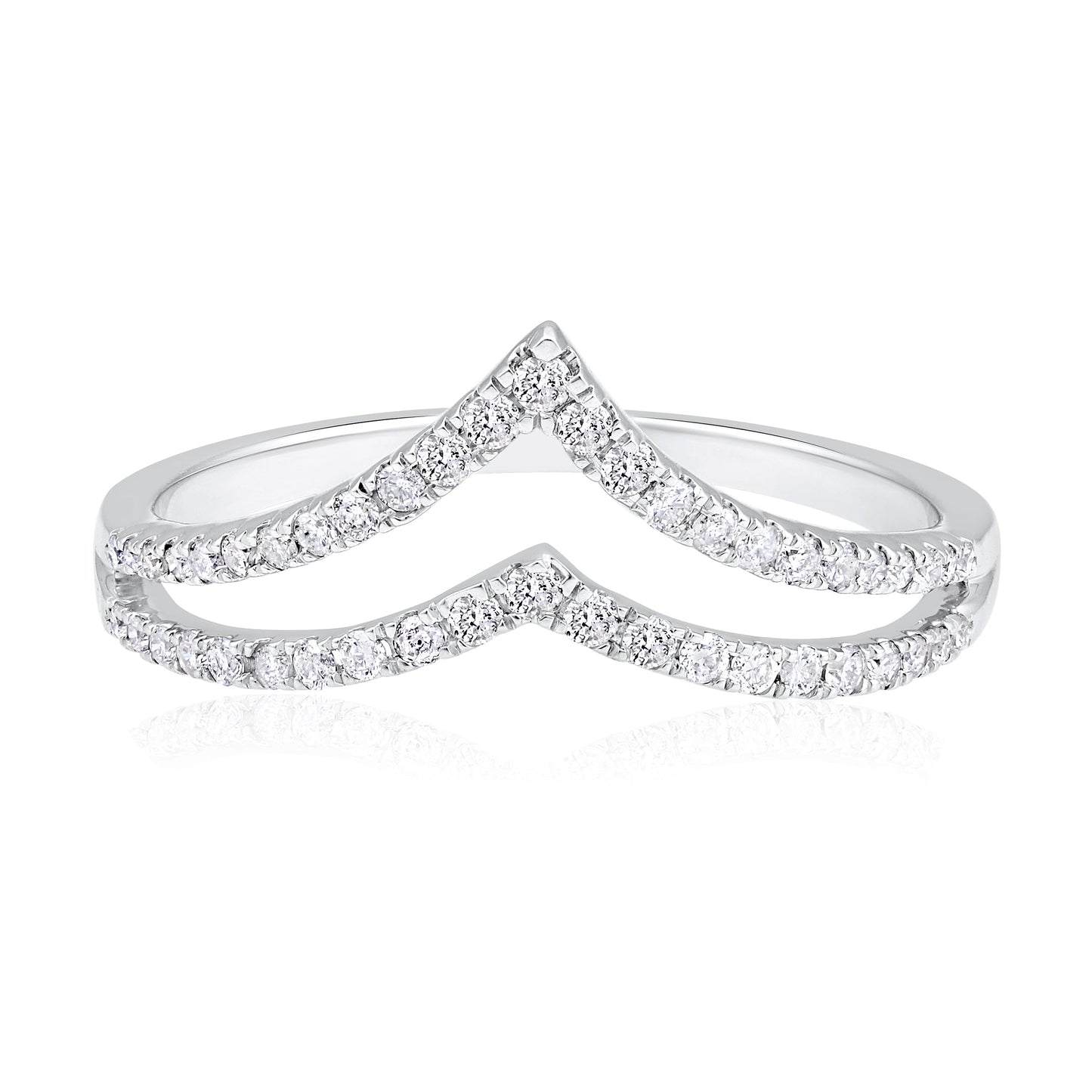 0.3ct Natural Diamond Solid Gold 2 Cuved V Ring