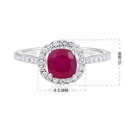 Solid Gold 1.8ct Natural Diamond w/ Garnet Cushion Halo Ring